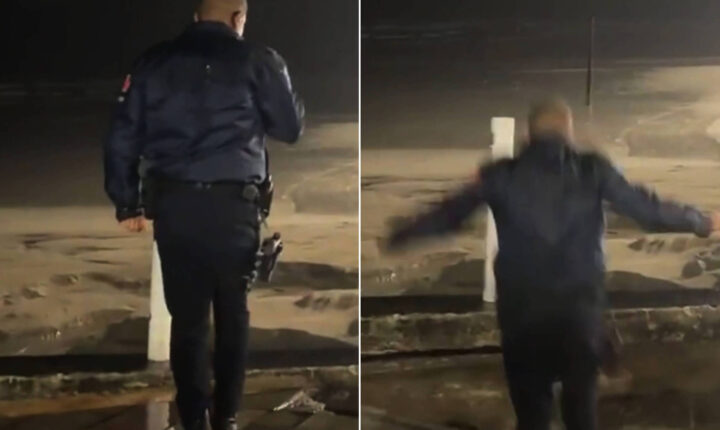 Guarda civil é engolido por cratera após calçada ceder na orla de Praia Grande (SP)