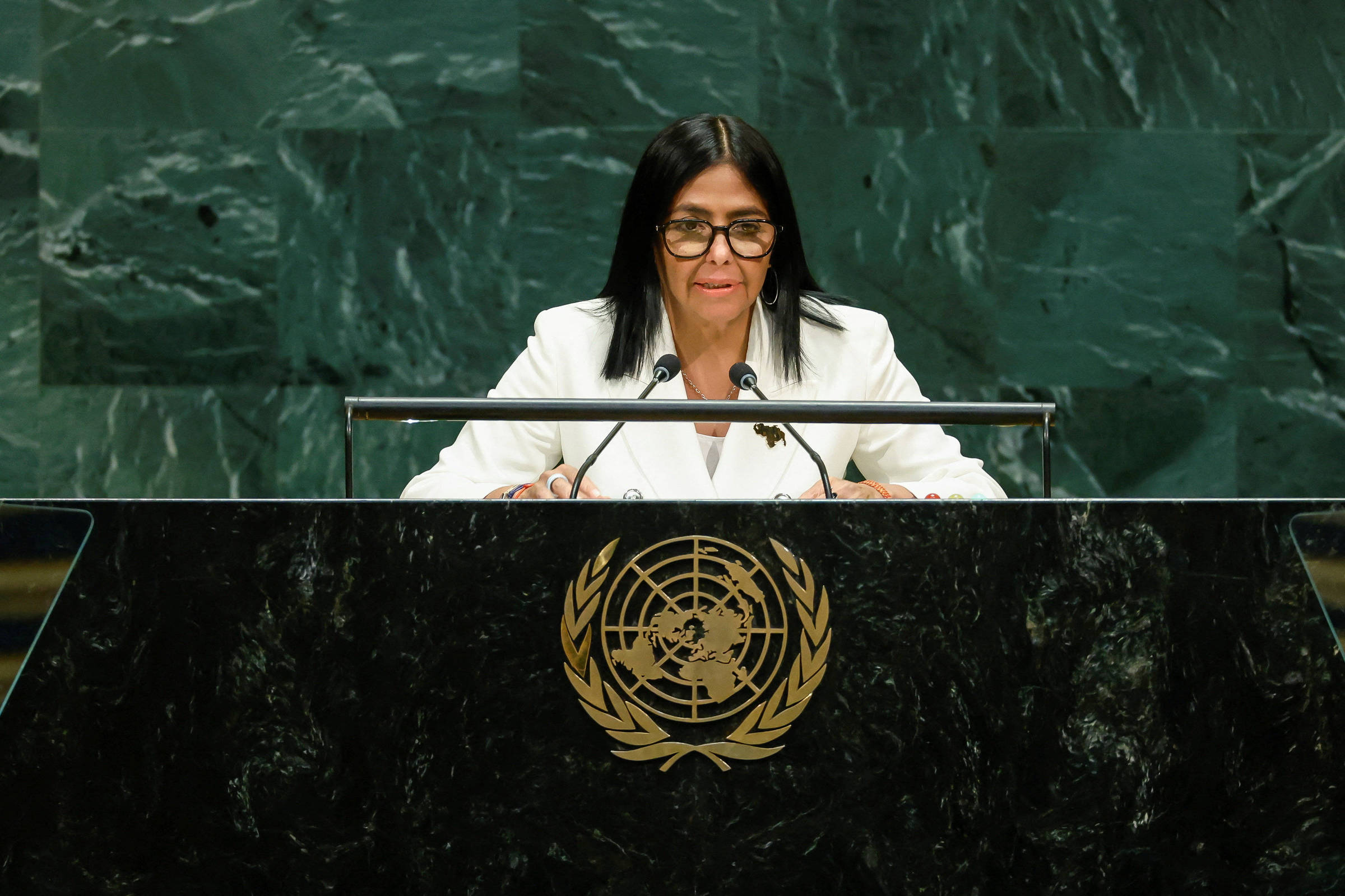 Em primeiro discurso na ONU, Delcy agradece a Trump e fala em renascimento da Venezuela
