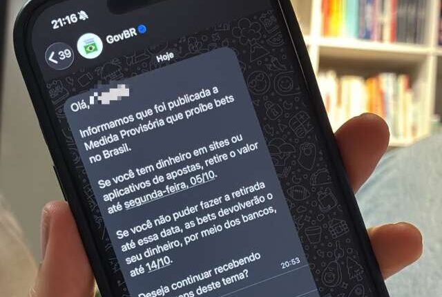 Recebeu aviso sobre dinheiro nas bets pelo WhatsApp? Mensagem é verdadeira