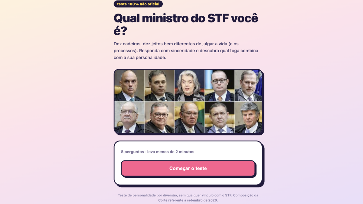 Internautas compartilham quiz “qual ministro do STF você é” nas redes sociais