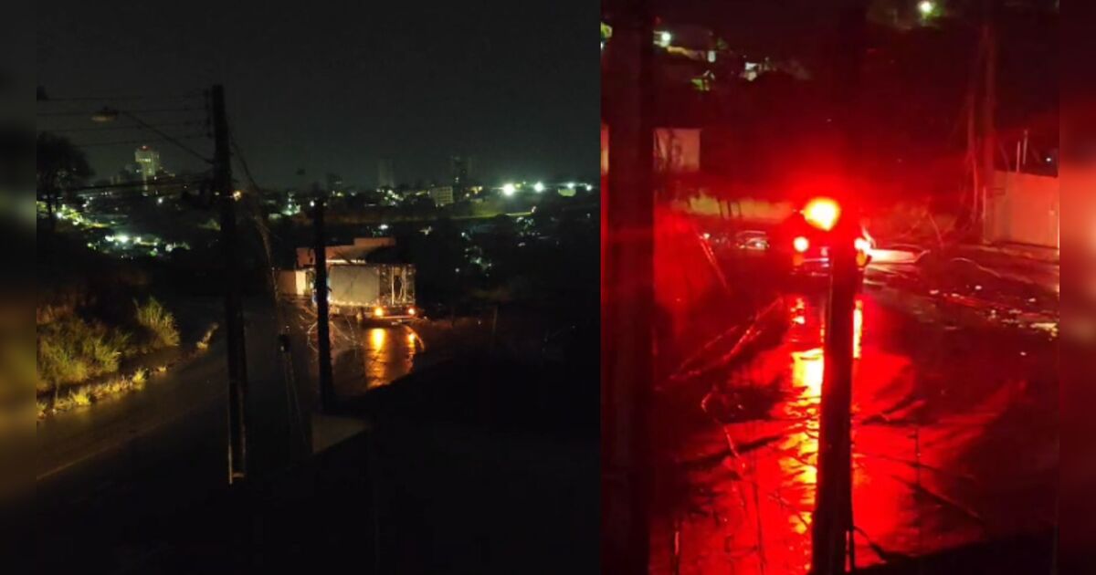 Caminhão derruba poste, foge do local e deixa rua sem energia em Apucarana