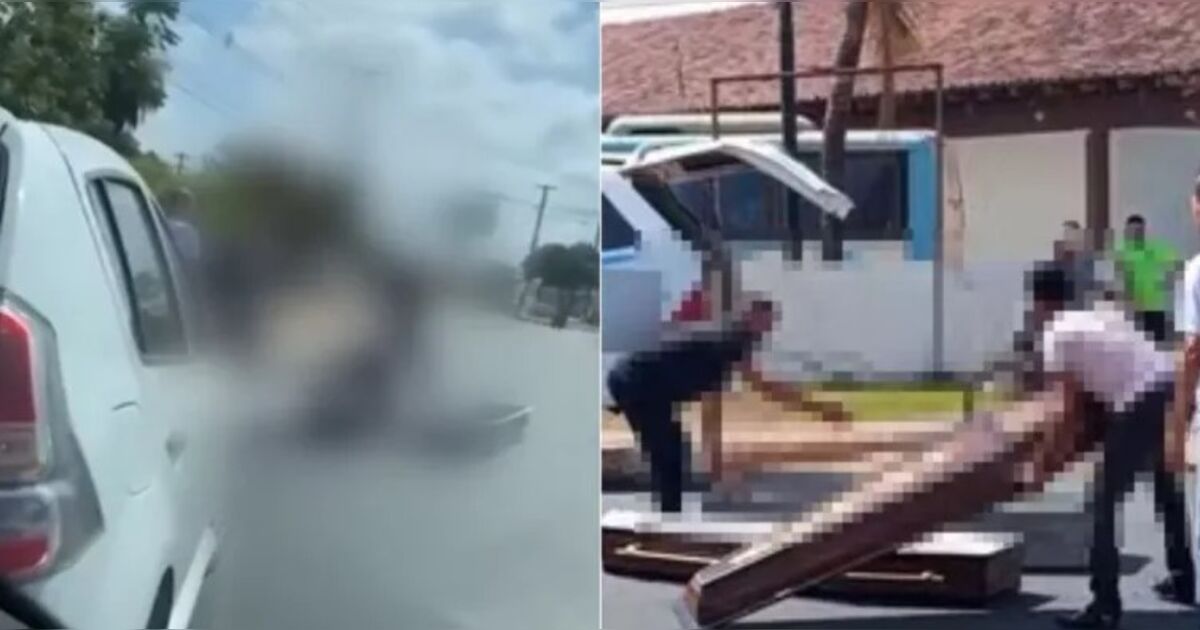 Caixão cai de carro funerário em rua de Marabá e surpreende motoristas