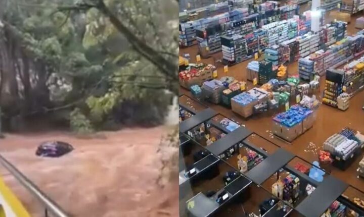 Temporal causa alagamentos, arrasta carros e leva Joaçaba a decretar situação de emergência