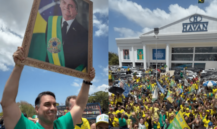 Flávio faz carreata no MA com quadro de Jair e parada na Havan; veja