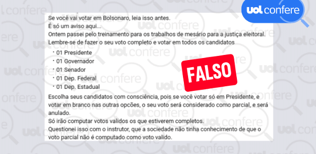 É falso que votar apenas para presidente anula voto, esclarece checagem