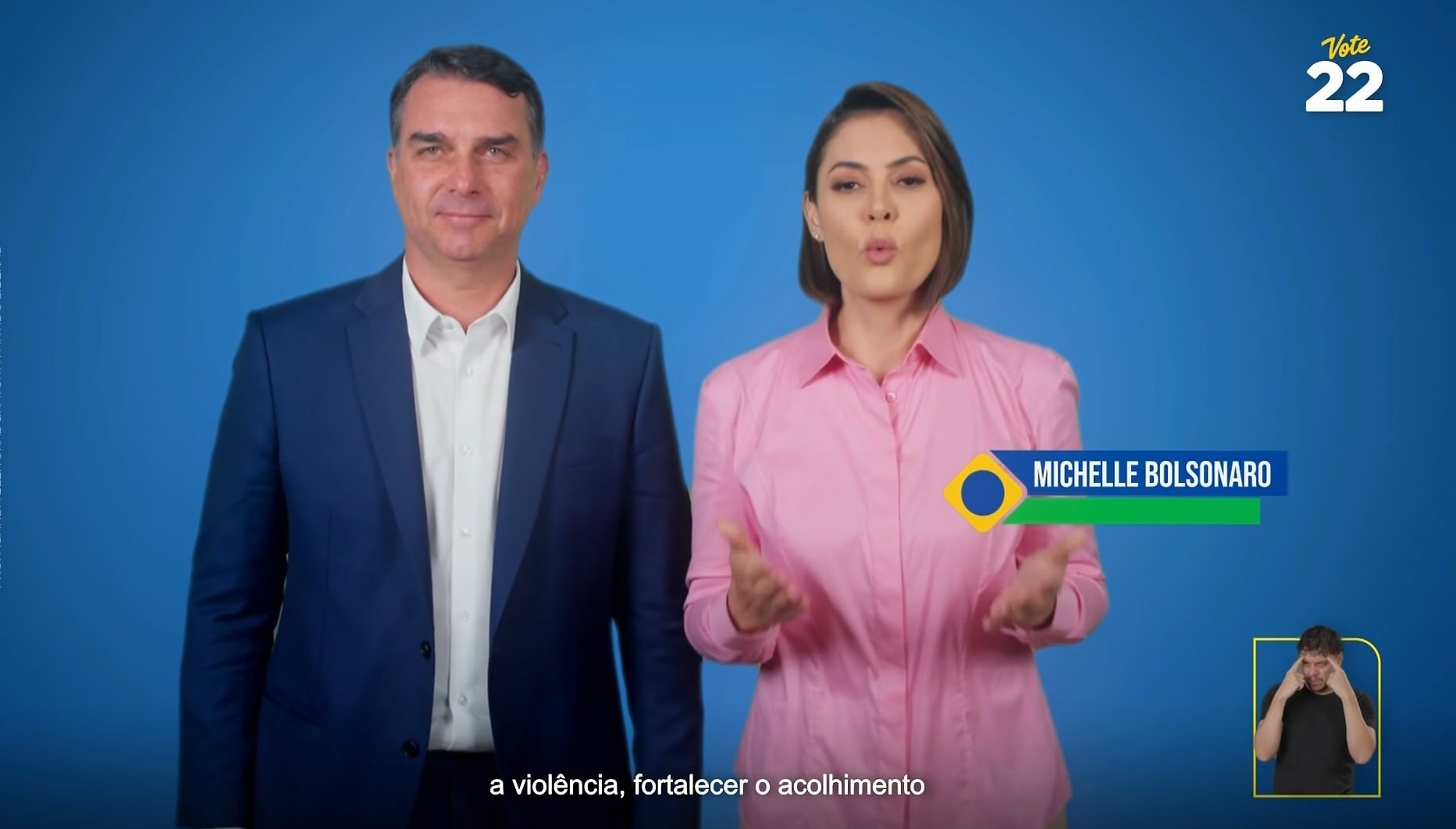 Propaganda de Flávio Bolsonaro com Michelle é exibida no horário eleitoral nesta quinta
