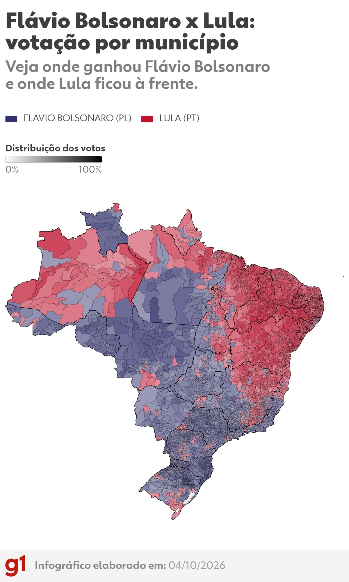 Mapas detalham a geografia do voto que levou Flávio Bolsonaro e Lula ao 2º turno das eleições presidenciais