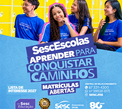 Escolas do Sesc MS estão com matrículas abertas para o ano letivo de 2027