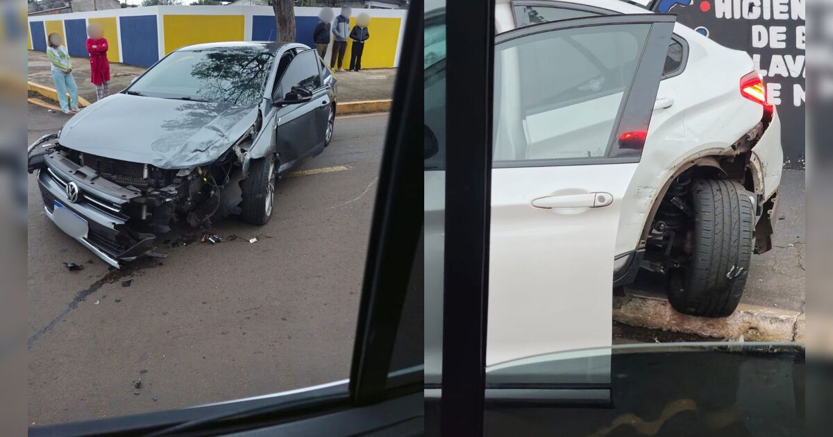 Imagens capturam momento em que carro passa por cima de faixa elevada e atinge BMW em Apucarana