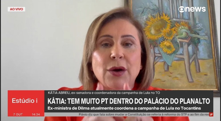 Primeira-dama está ocupando espaço maior que Alckmin, diz Kátia Abreu sobre campanha de Lula